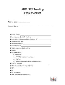 ARD Meeting Prep Sheet. . Ard meeting checklist